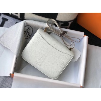 Hermes Constance 24cm Bag In White Embossed Crocodile LDBS241986