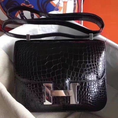 Hermes Constance 24cm Black Niloticus Crocodile LDBS241988