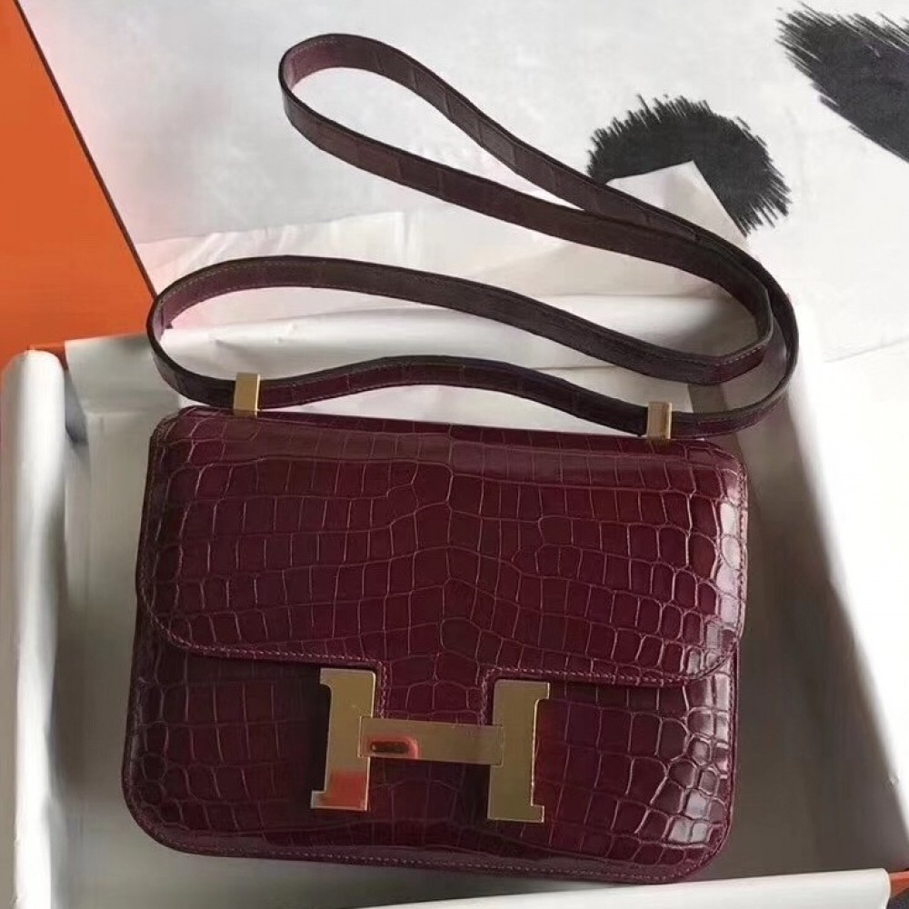 Hermes Constance 24cm Bourgogne Niloticus Crocodile LDBS241989