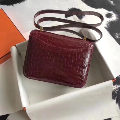 Hermes Constance 24cm Bourgogne Niloticus Crocodile LDBS241989