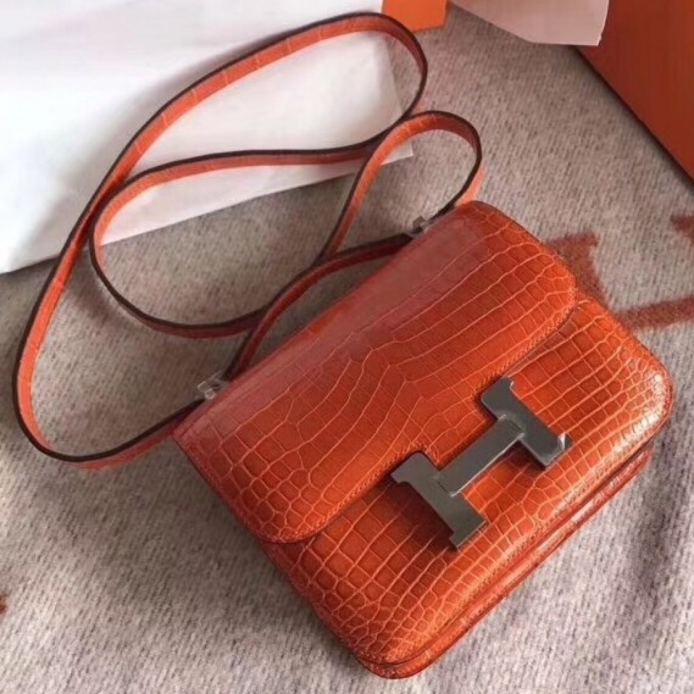 Hermes Constance 24cm Orange Niloticus Crocodile LDBS241993