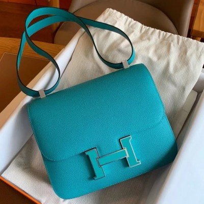 Hermes Constance Enamel 18 Handmade Bag In Blue Paon Epsom Calfskin LDBS242002