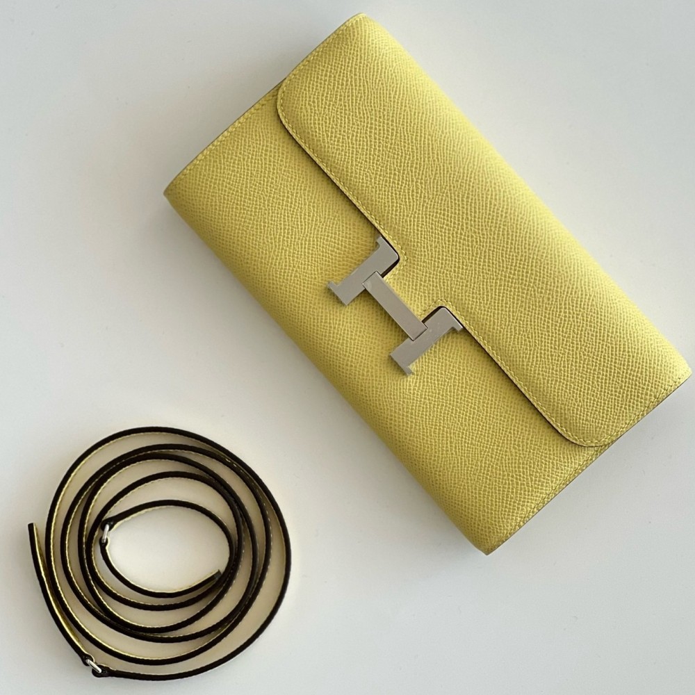 Hermes Constance To Go Wallet in Jaune Poussin Epsom Calfskin LDBS242010