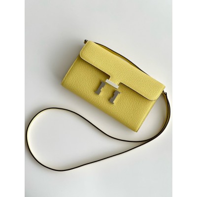 Hermes Constance To Go Wallet in Jaune Poussin Epsom Calfskin LDBS242010