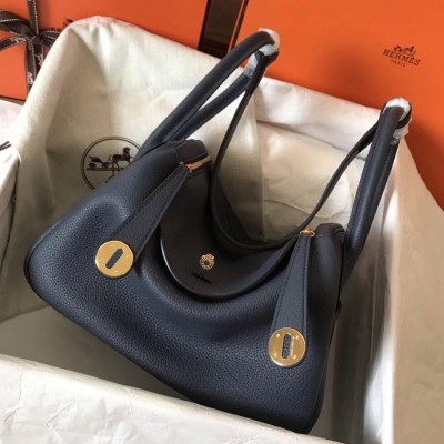 Hermes Dark Blue Lindy 26cm Clemence Handmade Bag LDBS242021