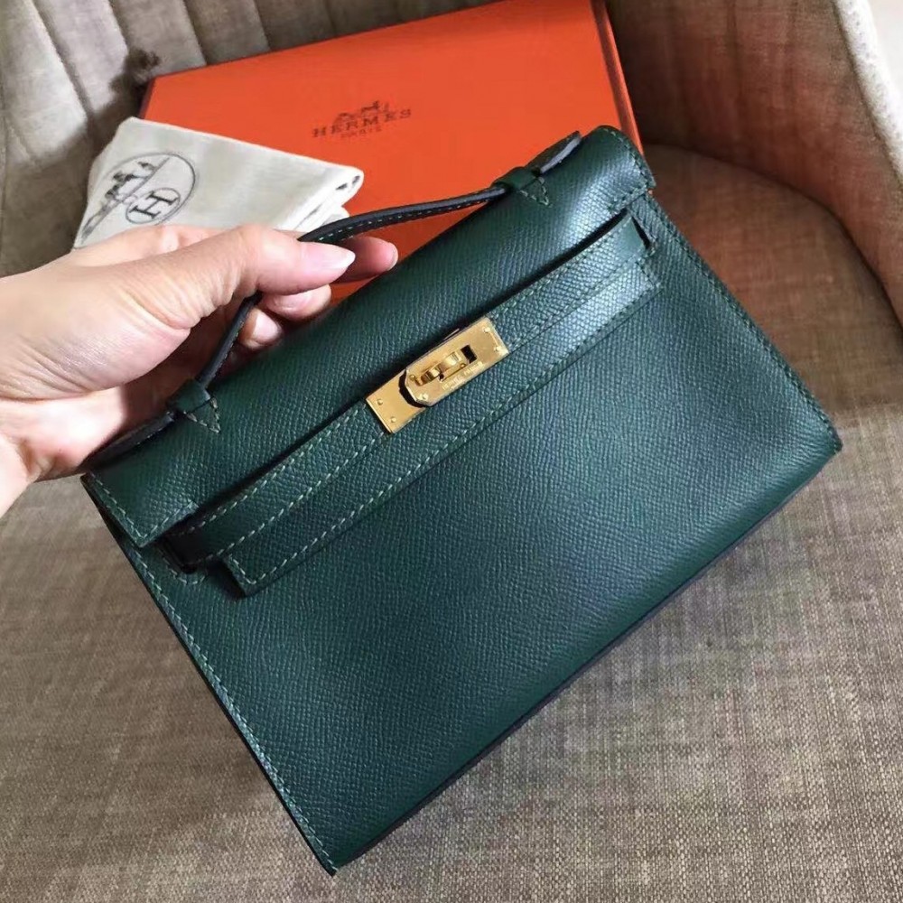 Hermes Dark Green Kelly Pochette Epsom Handmade Bag LDBS242027