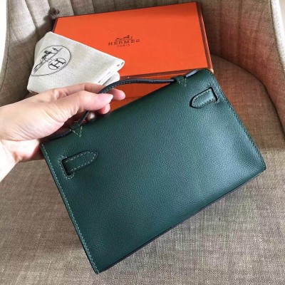 Hermes Dark Green Kelly Pochette Epsom Handmade Bag LDBS242027