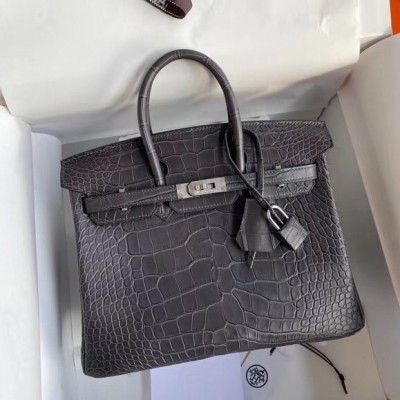 Hermes Dark Grey Birkin 25cm Matte Alligator Crocodile Skin Bag LDBS242029