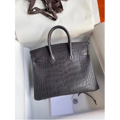 Hermes Dark Grey Birkin 25cm Matte Alligator Crocodile Skin Bag LDBS242029