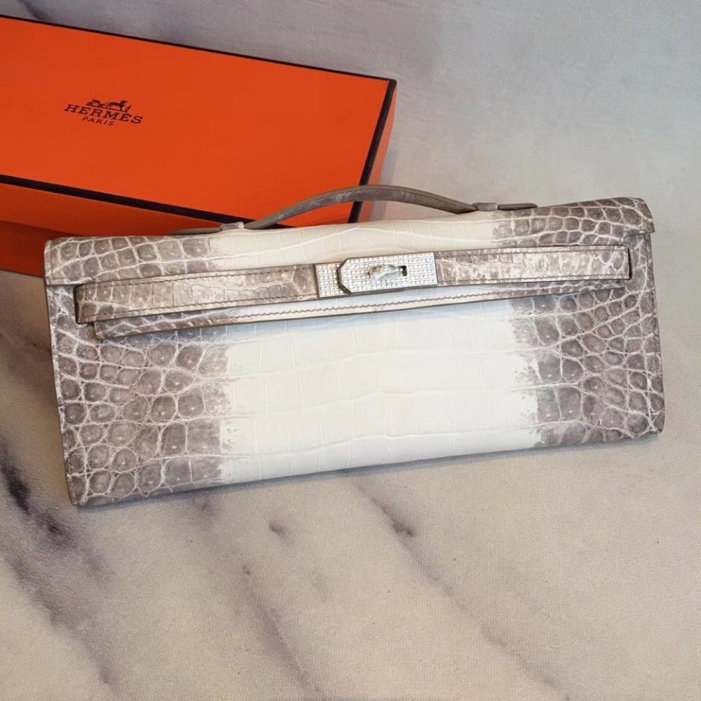 Hermes Diamond Kelly Cut Clutch In Himalaya Niloticus Crocodile Skin LDBS242035