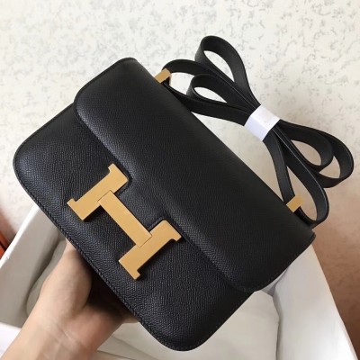 Hermes Epsom Constance 24cm Black Handmade Bag LDBS242038