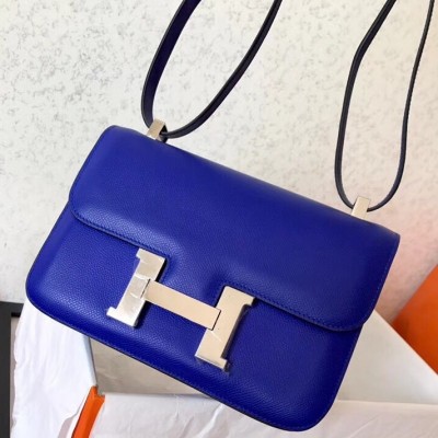 Hermes Epsom Constance 24cm Blue Electric Handmade Bag LDBS242039