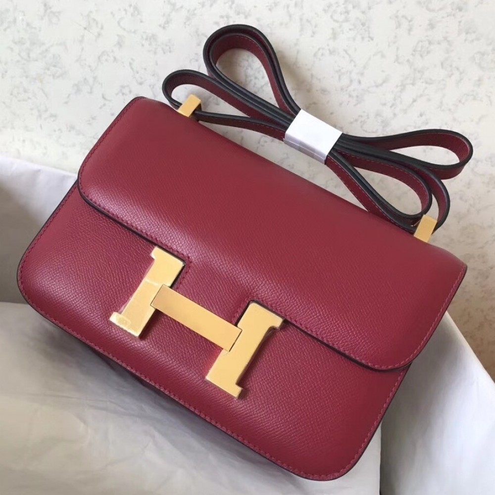 Hermes Epsom Constance 24cm Dark Red Handmade Bag LDBS242043