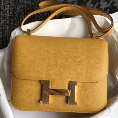 Hermes Epsom Constance 24cm Jaune Handmade Bag LDBS242044