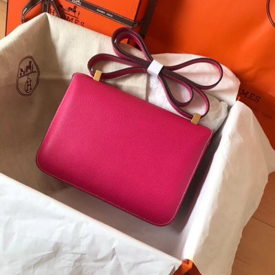 Hermes Epsom Constance 24cm Rose Red Handmade Bag LDBS242048