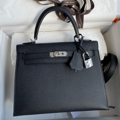 Hermes Epsom Kelly 25cm Sellier Handmade Black Bag LDBS242055