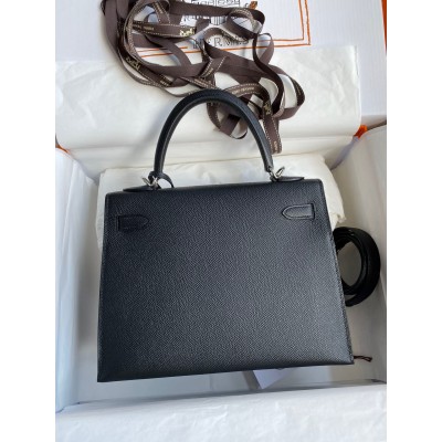 Hermes Epsom Kelly 25cm Sellier Handmade Black Bag LDBS242055