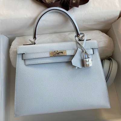 Hermes Epsom Kelly 25cm Sellier Handmade Blue Brume Bag LDBS242056