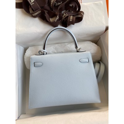 Hermes Epsom Kelly 25cm Sellier Handmade Blue Brume Bag LDBS242056