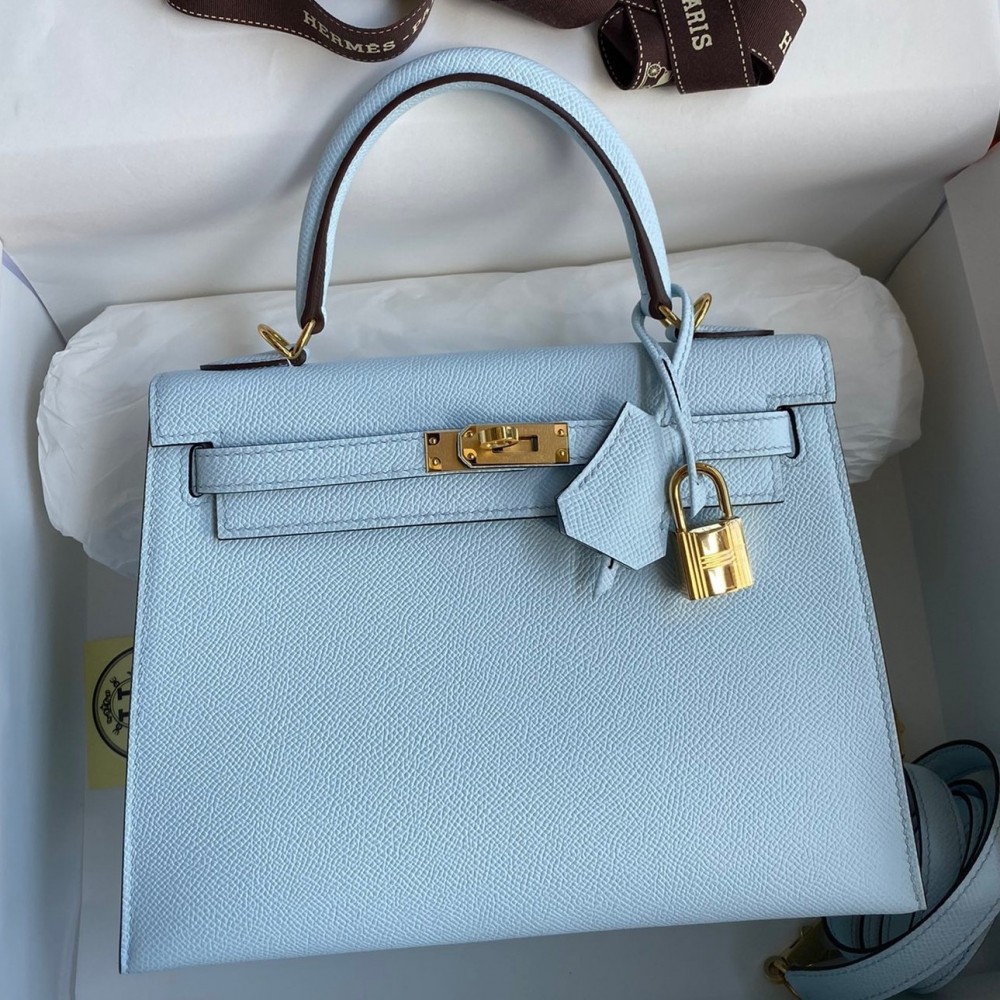 Hermes Epsom Kelly 25cm Sellier Handmade Celeste Bag LDBS242061