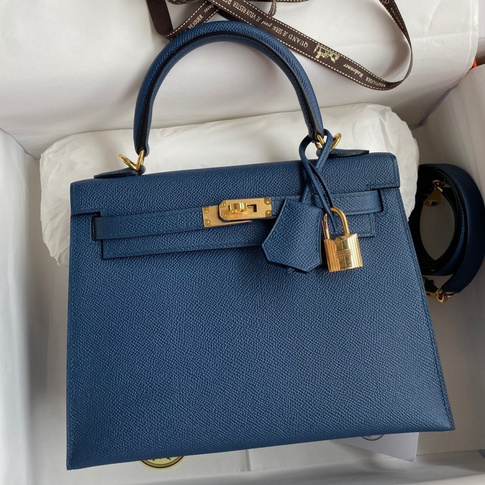 Hermes Epsom Kelly 25cm Sellier Handmade Deep Blue Bag LDBS242062