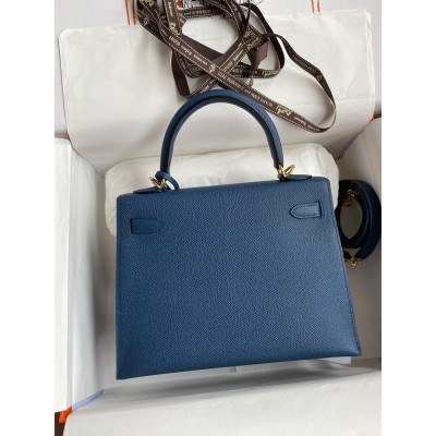 Hermes Epsom Kelly 25cm Sellier Handmade Deep Blue Bag LDBS242062