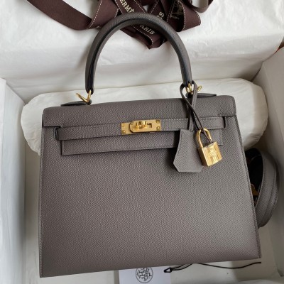 Hermes Epsom Kelly 25cm Sellier Handmade Etain Bag LDBS242063