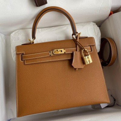 Hermes Epsom Kelly 25cm Sellier Handmade Gold Bag LDBS242064