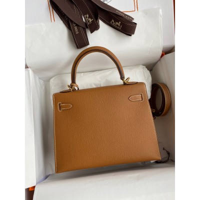 Hermes Epsom Kelly 25cm Sellier Handmade Gold Bag LDBS242064