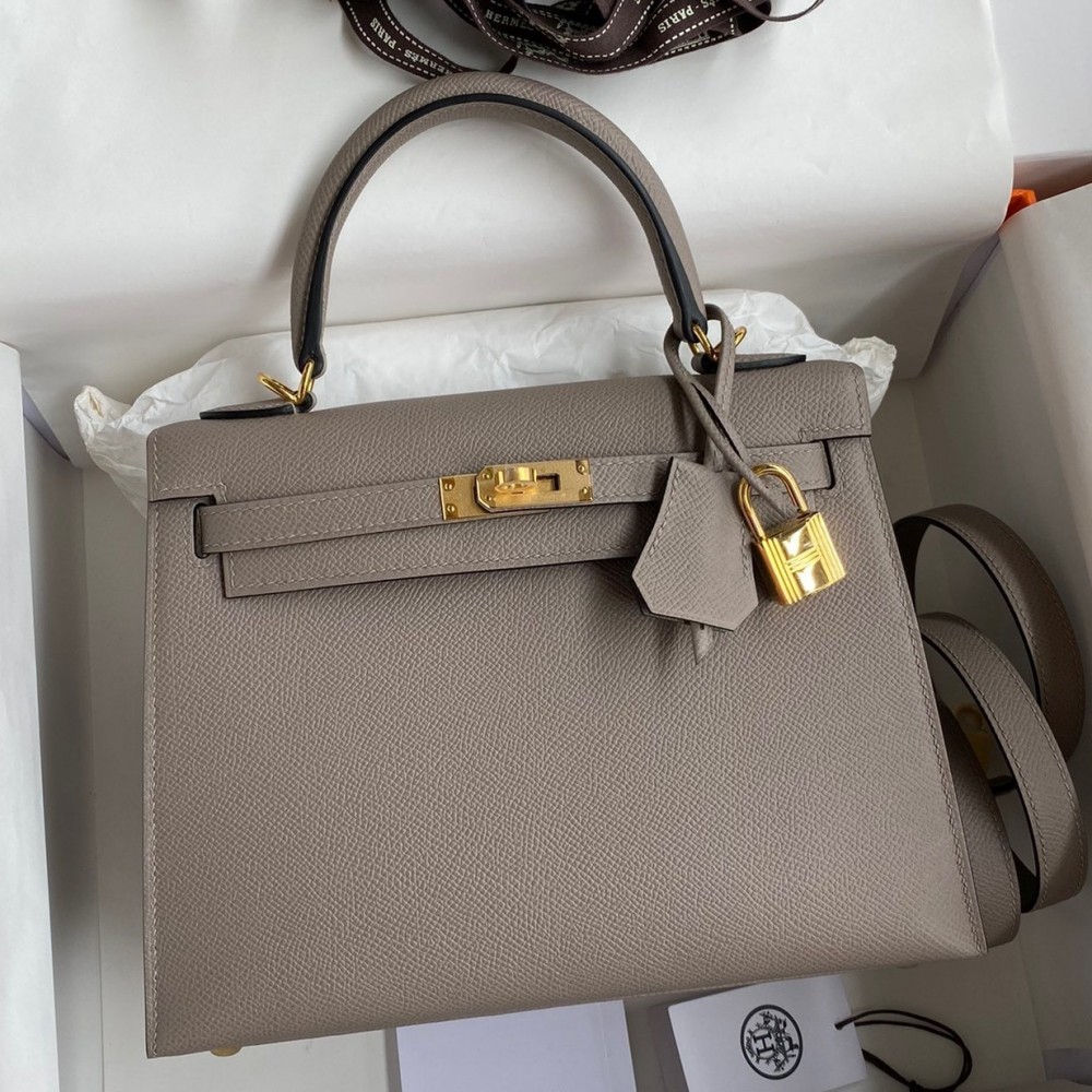 Hermes Epsom Kelly 25cm Sellier Handmade Grey Bag LDBS242065