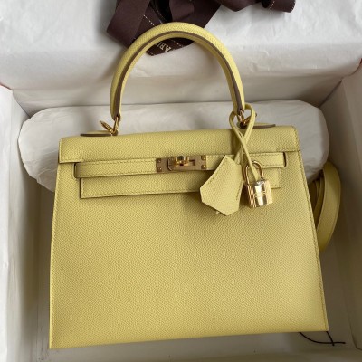 Hermes Epsom Kelly 25cm Sellier Handmade Jaune Poussin Bag LDBS242066