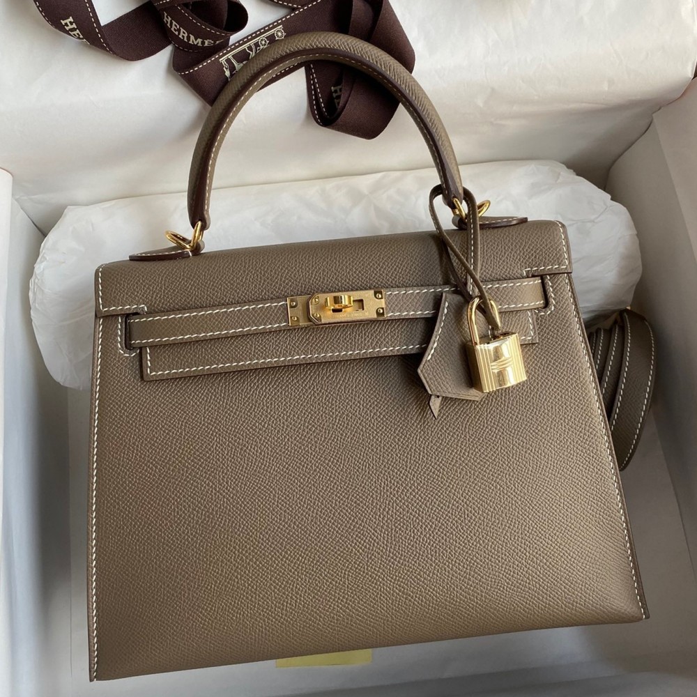 Hermes Epsom Kelly 25cm Sellier Handmade Taupe Bag LDBS242071