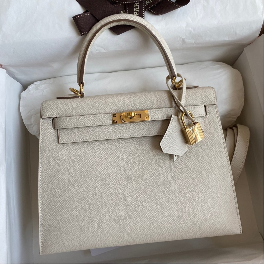 Hermes Epsom Kelly 25cm Sellier Handmade White Bag LDBS242072