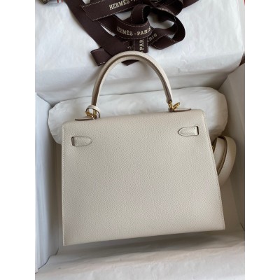 Hermes Epsom Kelly 25cm Sellier Handmade White Bag LDBS242072