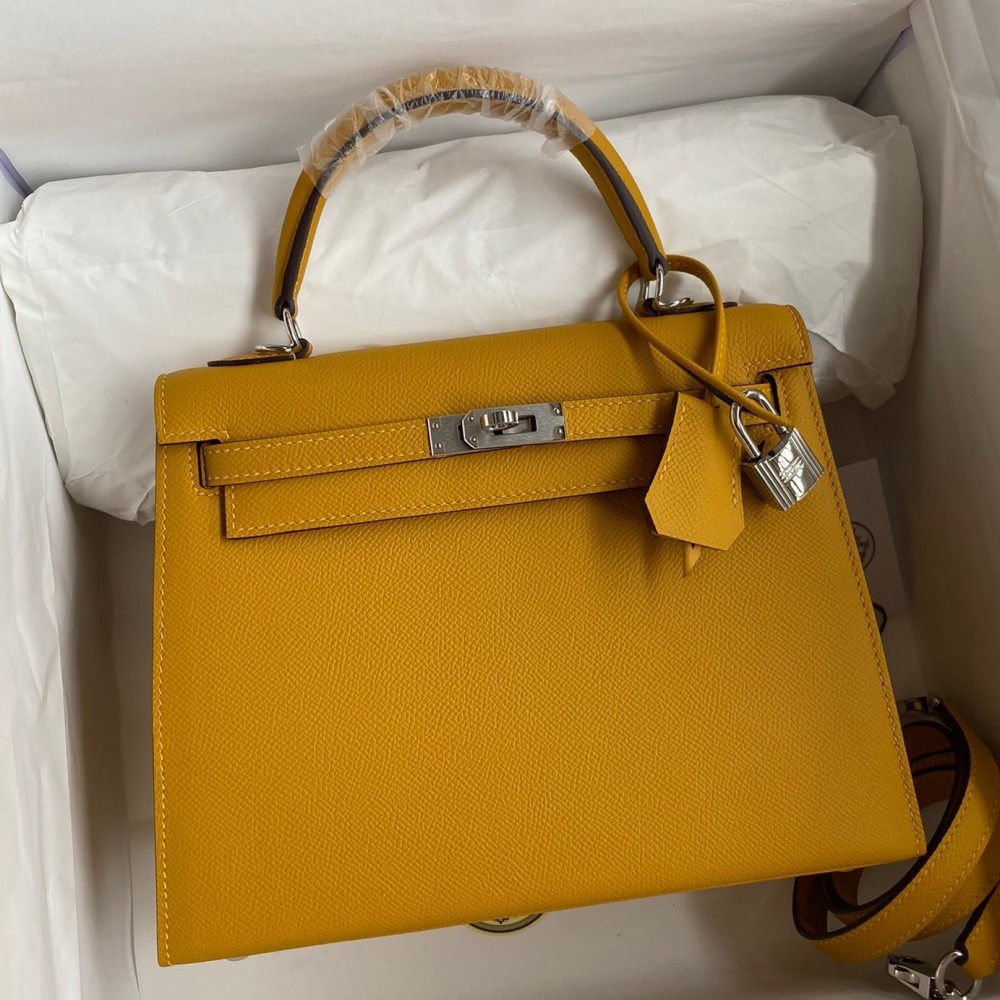 Hermes Epsom Kelly 25cm Sellier Handmade Yellow Bag LDBS242073