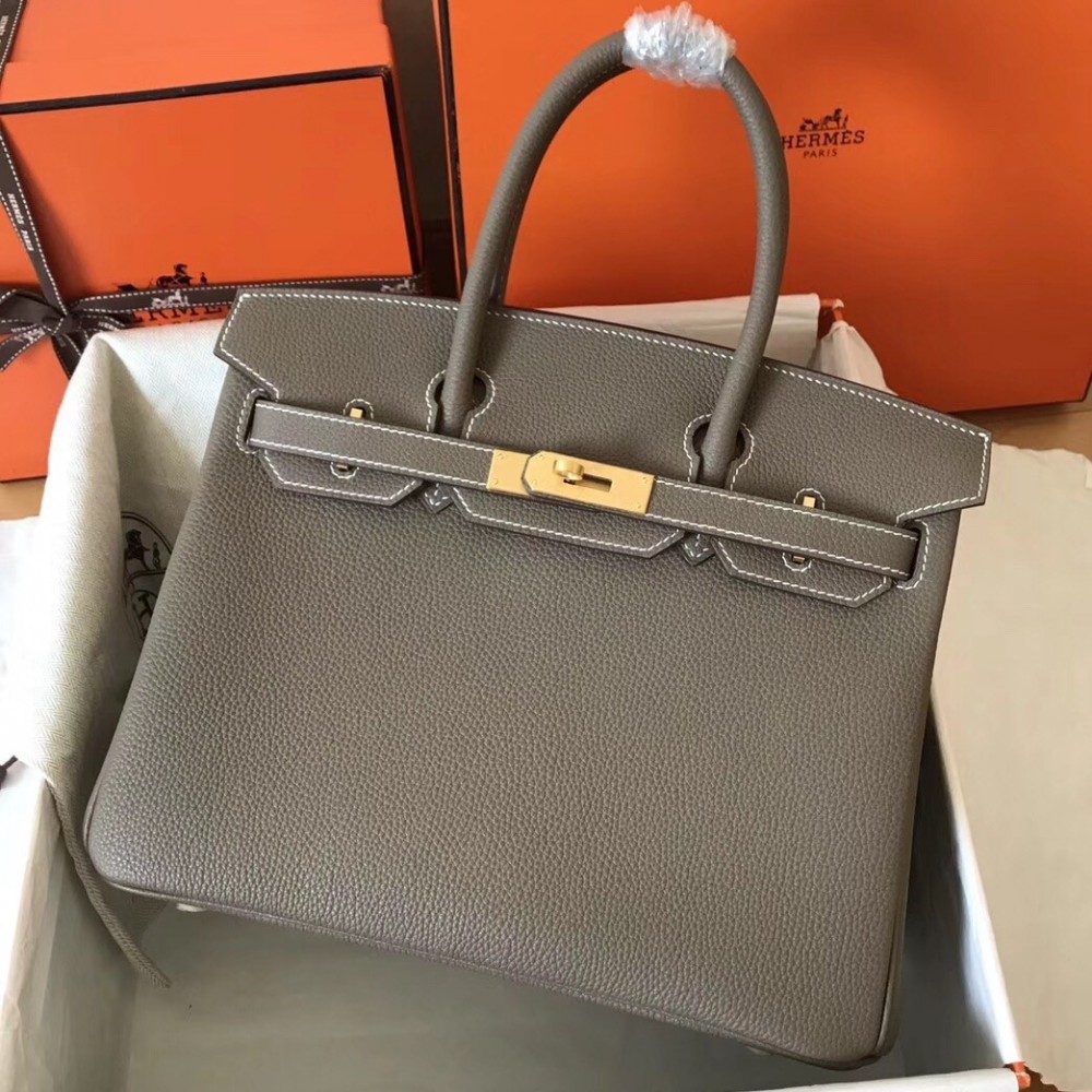 Hermes Etain Birkin 30cm Clemence Handmade Bag LDBS242074