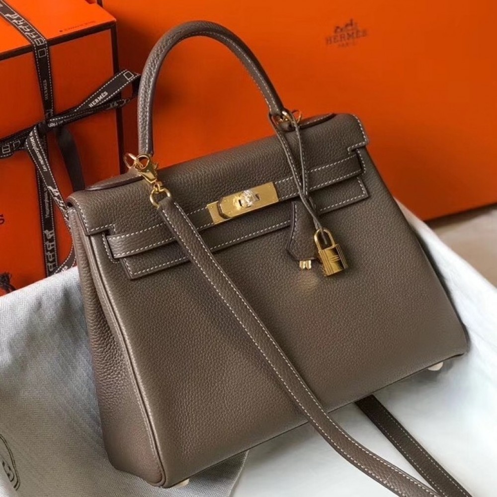 Hermes Etoupe Clemence Kelly 25cm GHW Bag LDBS242078