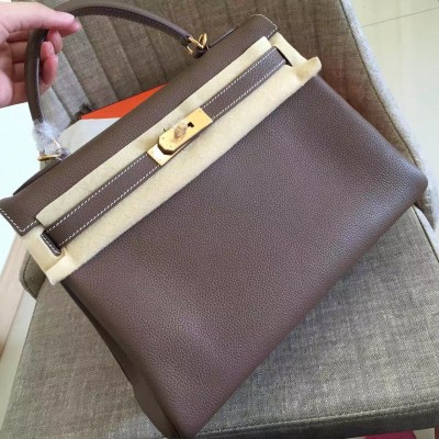 Hermes Etoupe Clemence Kelly Retourne 32cm Handmade Bag LDBS242079