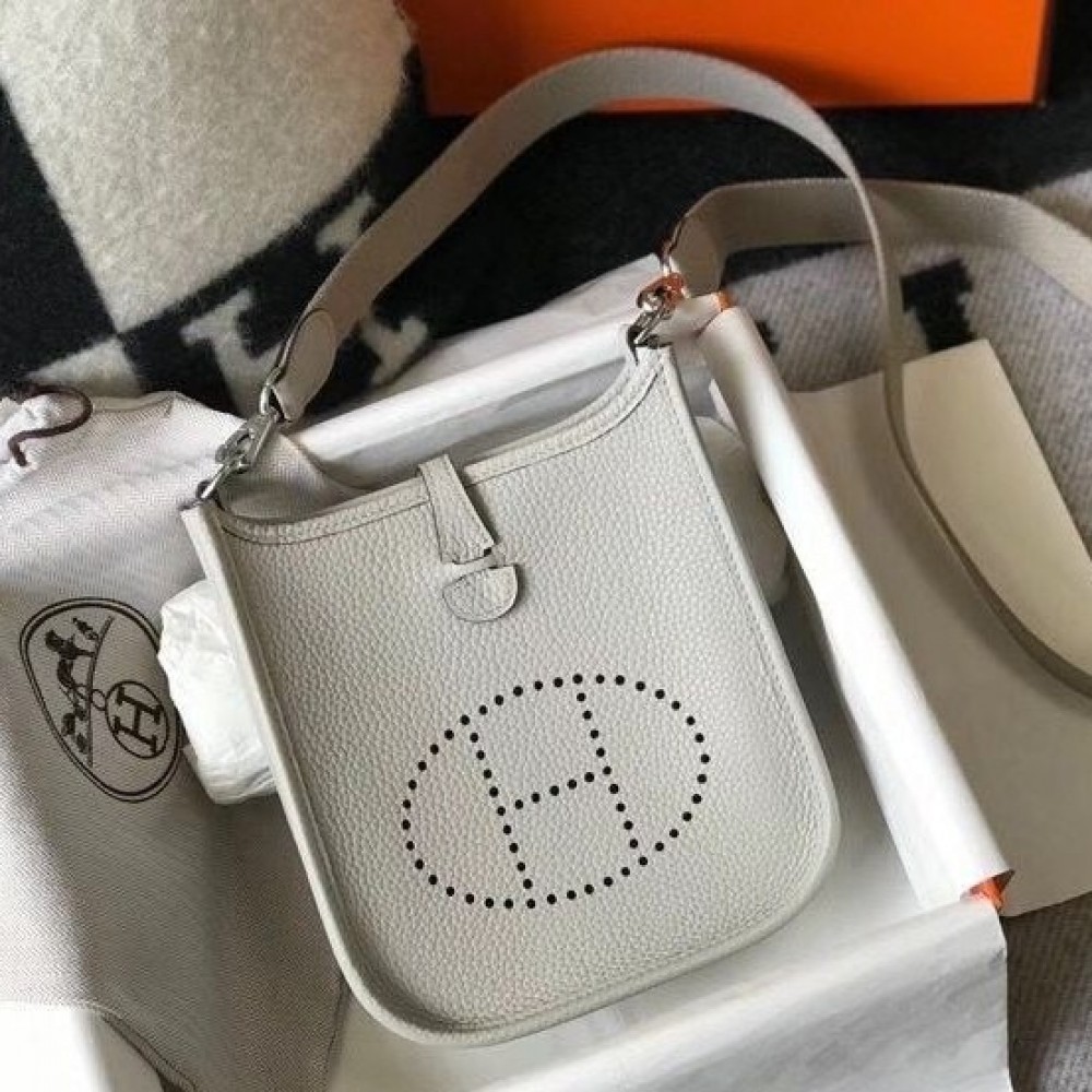 Hermes Evelyne III TPM Bag In Pearl Grey Clemence Leather LDBS242109