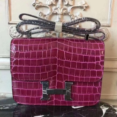 Hermes Fuchsia Constance MM 24cm Crocodile Bag LDBS242119