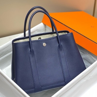 Hermes Garden Party 30 Bag In Blue Saphir Taurillon Leather LDBS242122