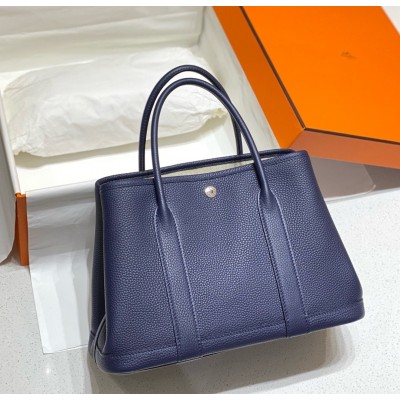 Hermes Garden Party 30 Bag In Blue Saphir Taurillon Leather LDBS242122