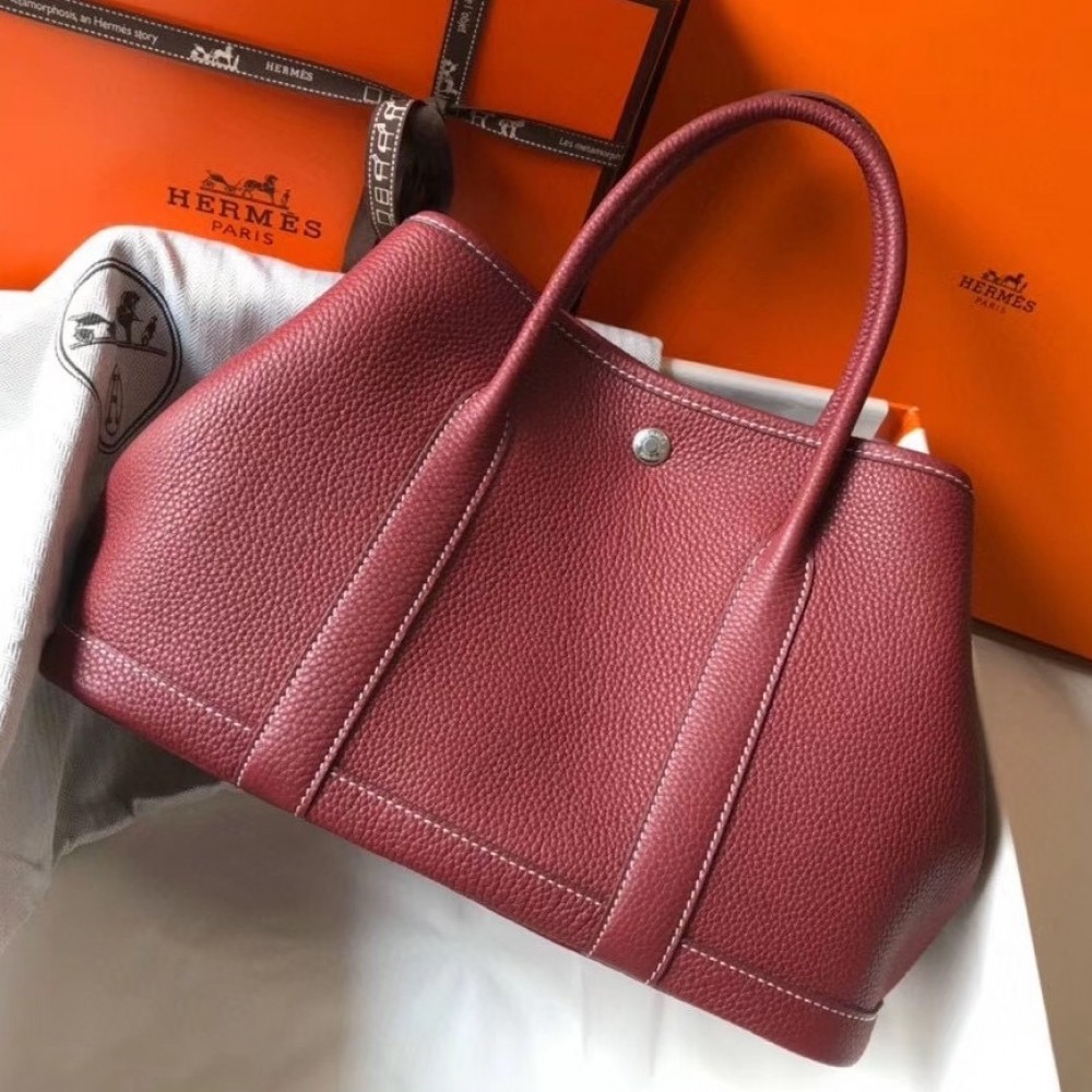 Hermes Garden Party 30 Bag In Bordeaux Clemence Leather LDBS242123