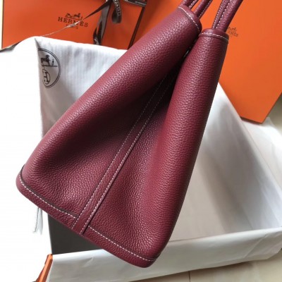 Hermes Garden Party 30 Bag In Bordeaux Clemence Leather LDBS242123