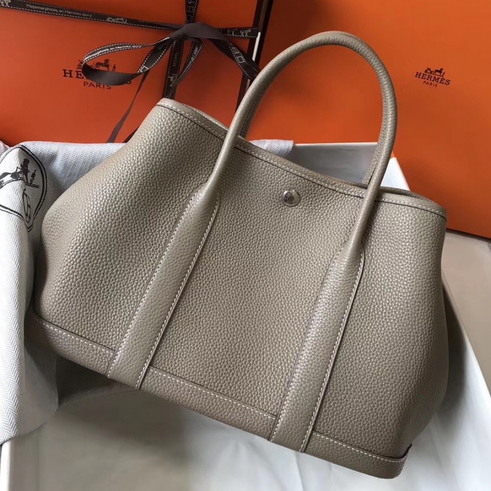 Hermes Garden Party 30 Bag In Grey Clemence Leather LDBS242125