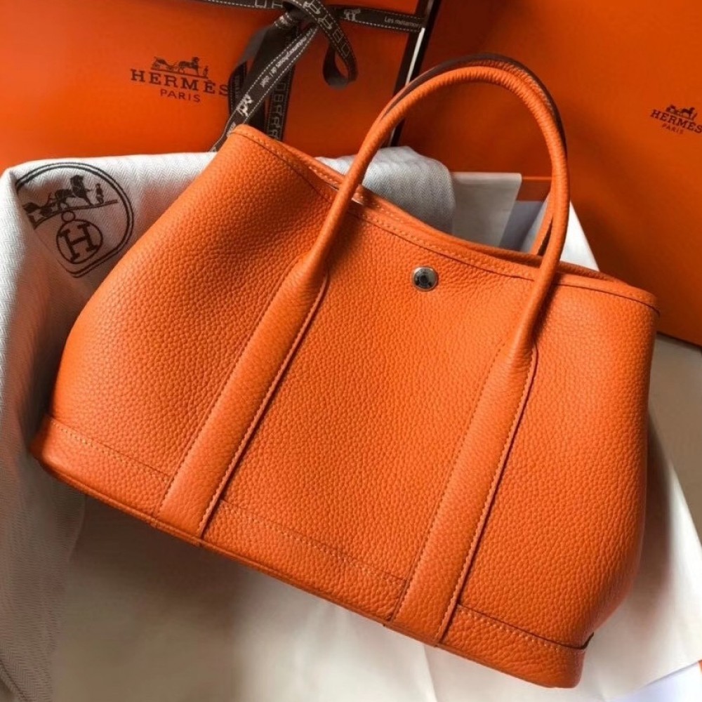 Hermes Garden Party 30 Bag In Orange Clemence Leather LDBS242126