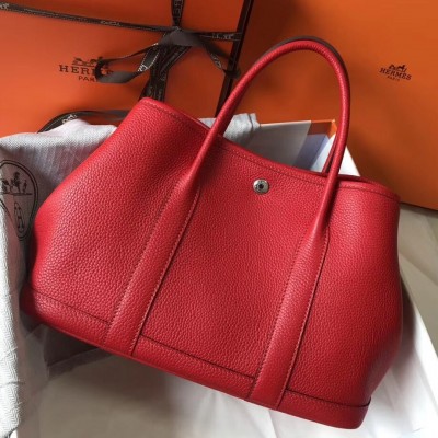 Hermes Garden Party 30 Bag In Red Clemence Leather LDBS242127