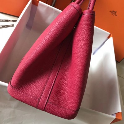 Hermes Garden Party 30 Bag In Rose Red Clemence Leather LDBS242128