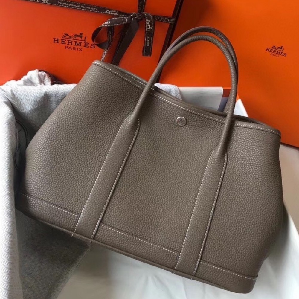 Hermes Garden Party 30 Bag In Taupe Clemence Leather LDBS242129