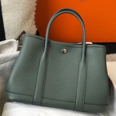 Hermes Garden Party 30 Bag In Vert Amande Clemence Leather LDBS242130